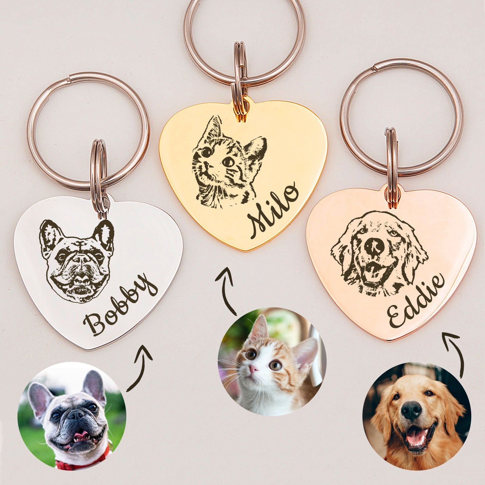 Heart Shaped Sterling Silver Pet Portrait Dog ID Pet Tag