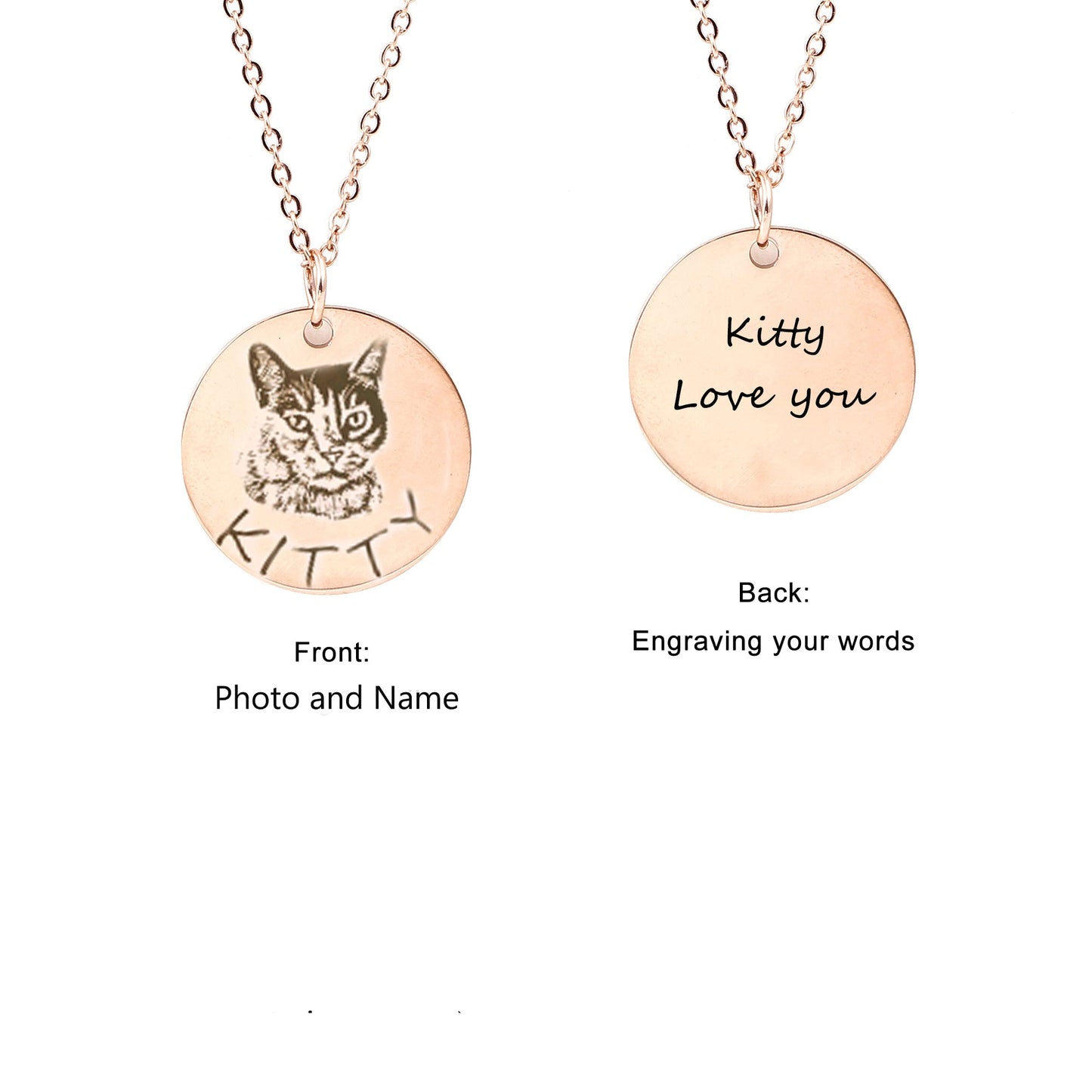 Custom Pet Portrait Photo Necklace, Engraved Dog Cat Photo Pet Memorial Gift