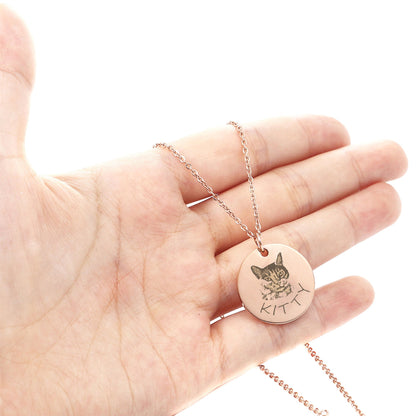 Custom Pet Portrait Photo Necklace, Engraved Dog Cat Photo Pet Memorial Gift