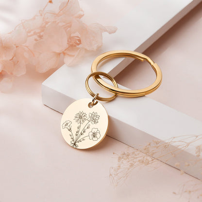 Custom Birth Flower Bouquet Key Chain, Personalized Floral Bouquet Key Chain