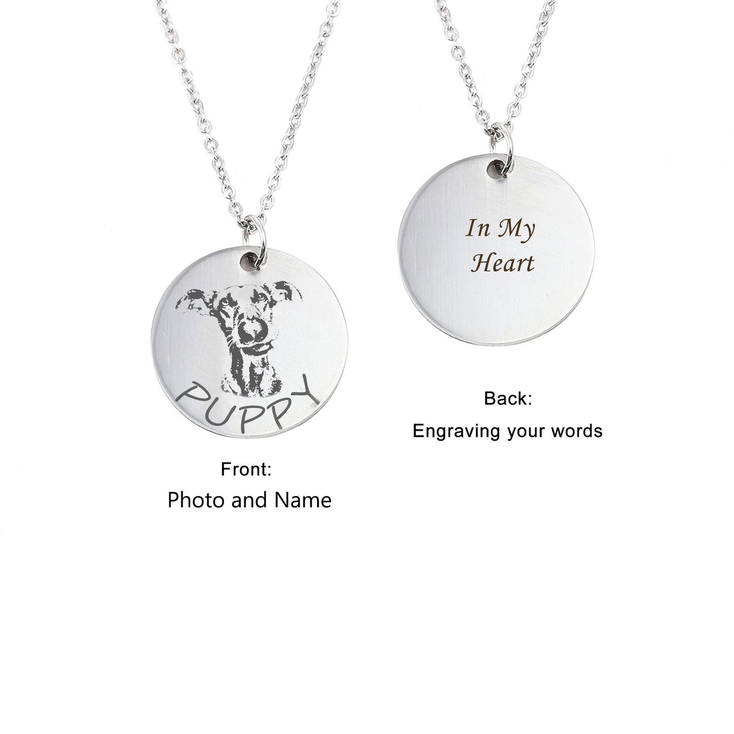 Custom Pet Portrait Photo Necklace, Engraved Dog Cat Photo Pet Memorial Gift