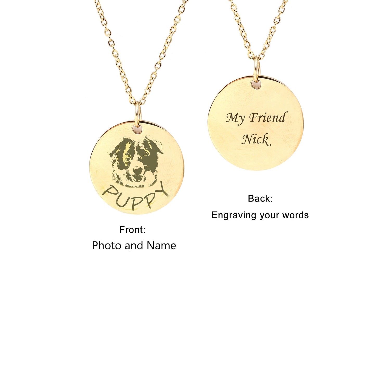 Custom Pet Portrait Photo Necklace, Engraved Dog Cat Photo Pet Memorial Gift