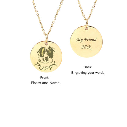 Custom Pet Portrait Photo Necklace, Engraved Dog Cat Photo Pet Memorial Gift