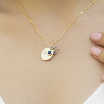 Personalized Disc Birthstone Necklace