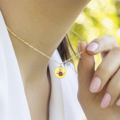 Personalized Disc Birthstone Necklace