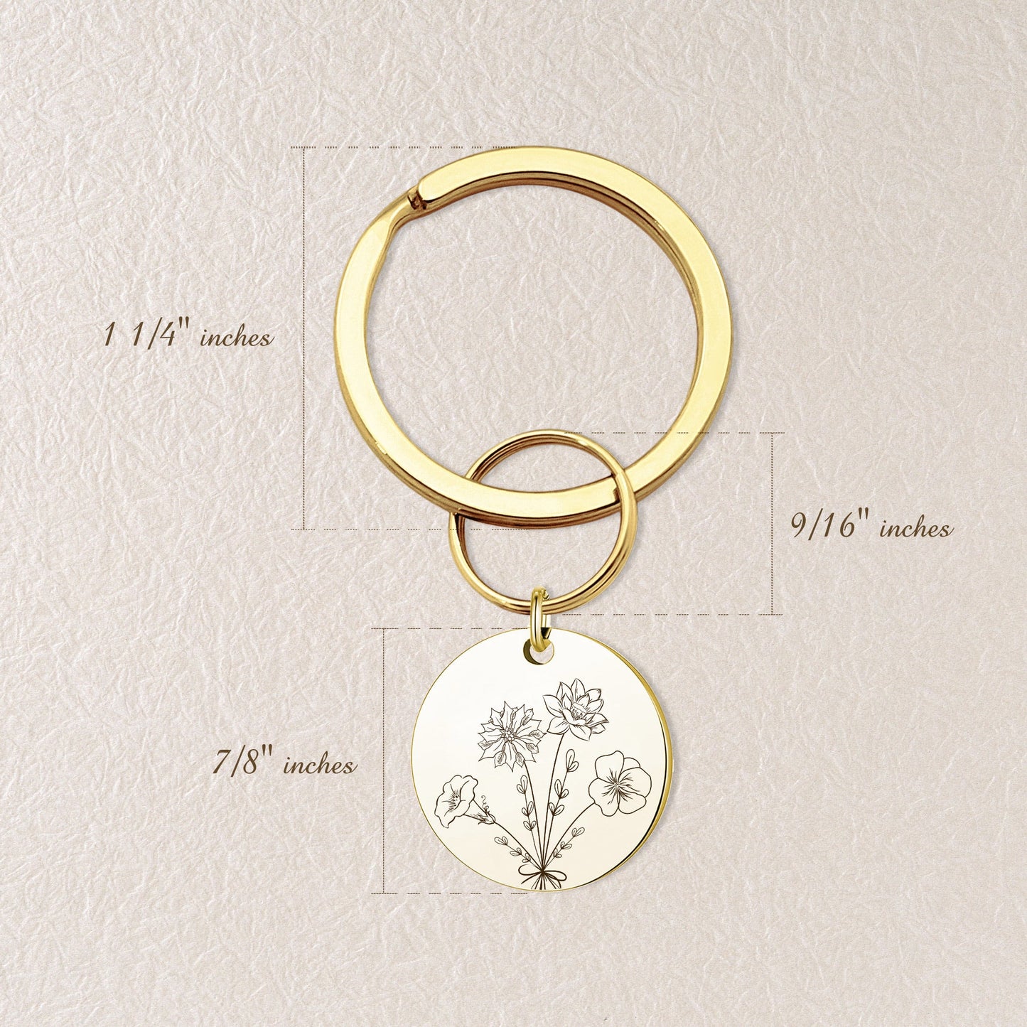 Custom Birth Flower Bouquet Key Chain, Personalized Floral Bouquet Key Chain