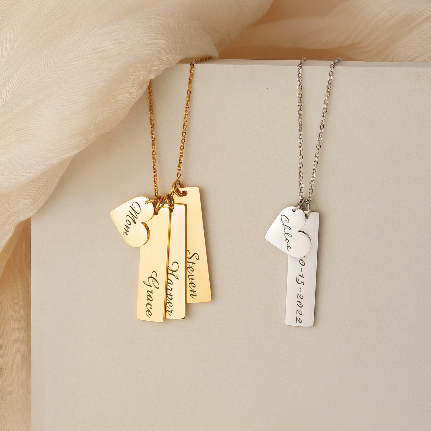 Custom Heart and Bar Name Necklace