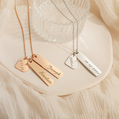 Custom Heart and Bar Name Necklace