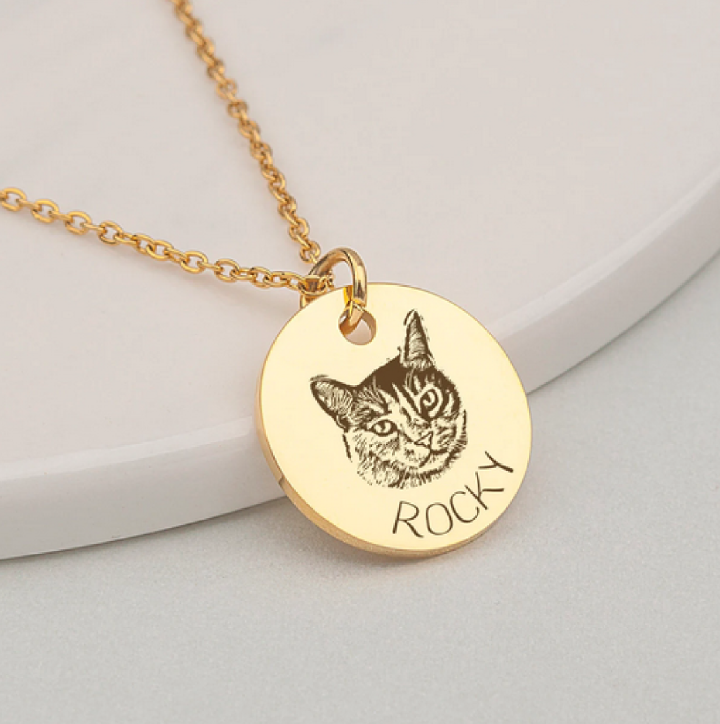 Custom Pet Portrait Photo Necklace, Engraved Dog Cat Photo Pet Memorial Gift