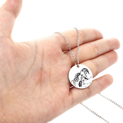 Personalized Mother and Daughter Photo Necklace, Engraved  Photo Disc Necklace for Her Valentine Gifts