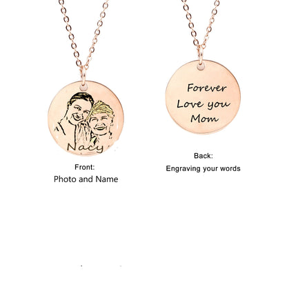 Personalized Mother and Daughter Photo Necklace, Engraved  Photo Disc Necklace for Her Valentine Gifts