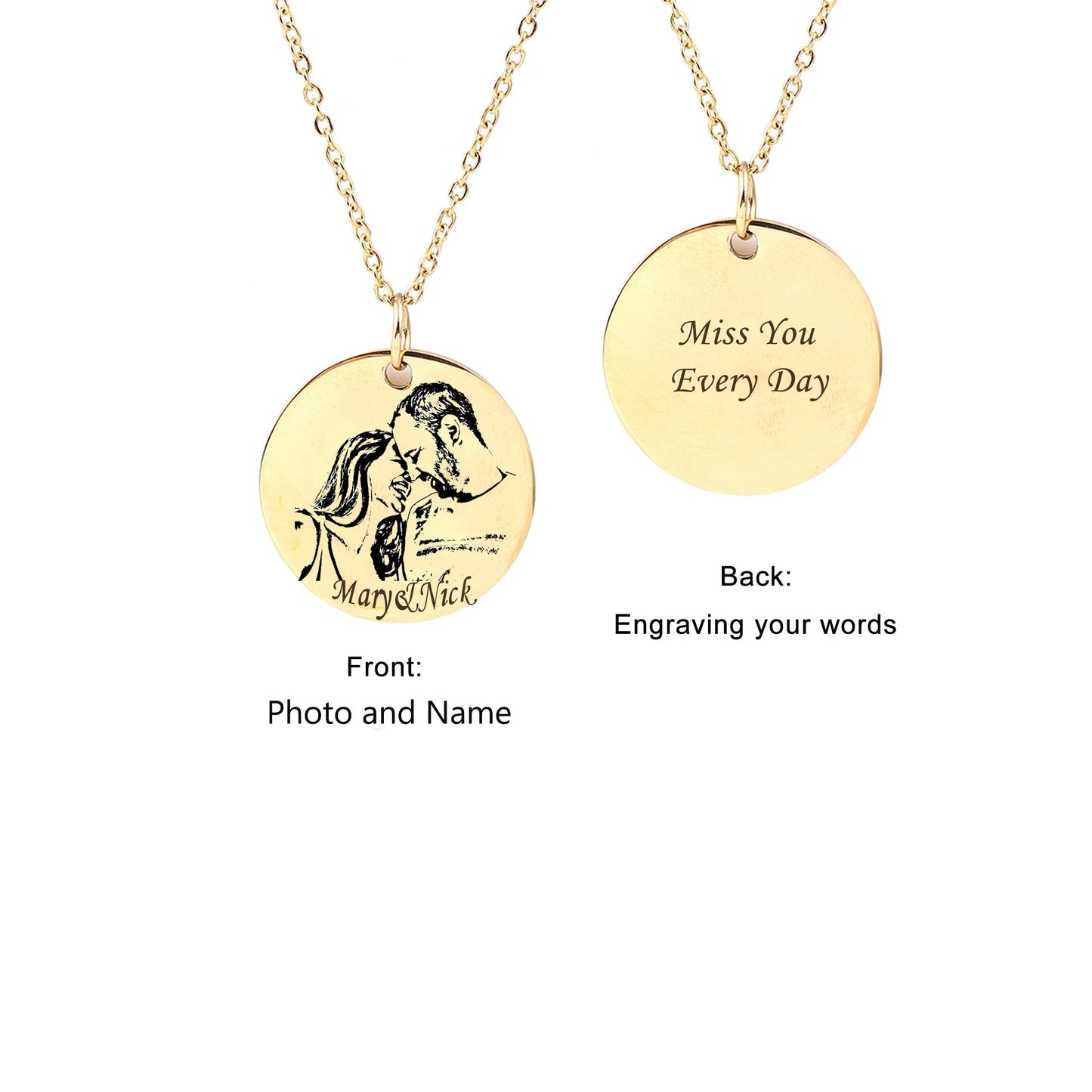 Personalized Mother and Daughter Photo Necklace, Engraved  Photo Disc Necklace for Her Valentine Gifts