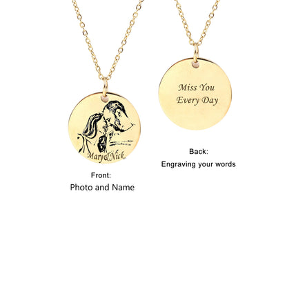 Personalized Mother and Daughter Photo Necklace, Engraved  Photo Disc Necklace for Her Valentine Gifts