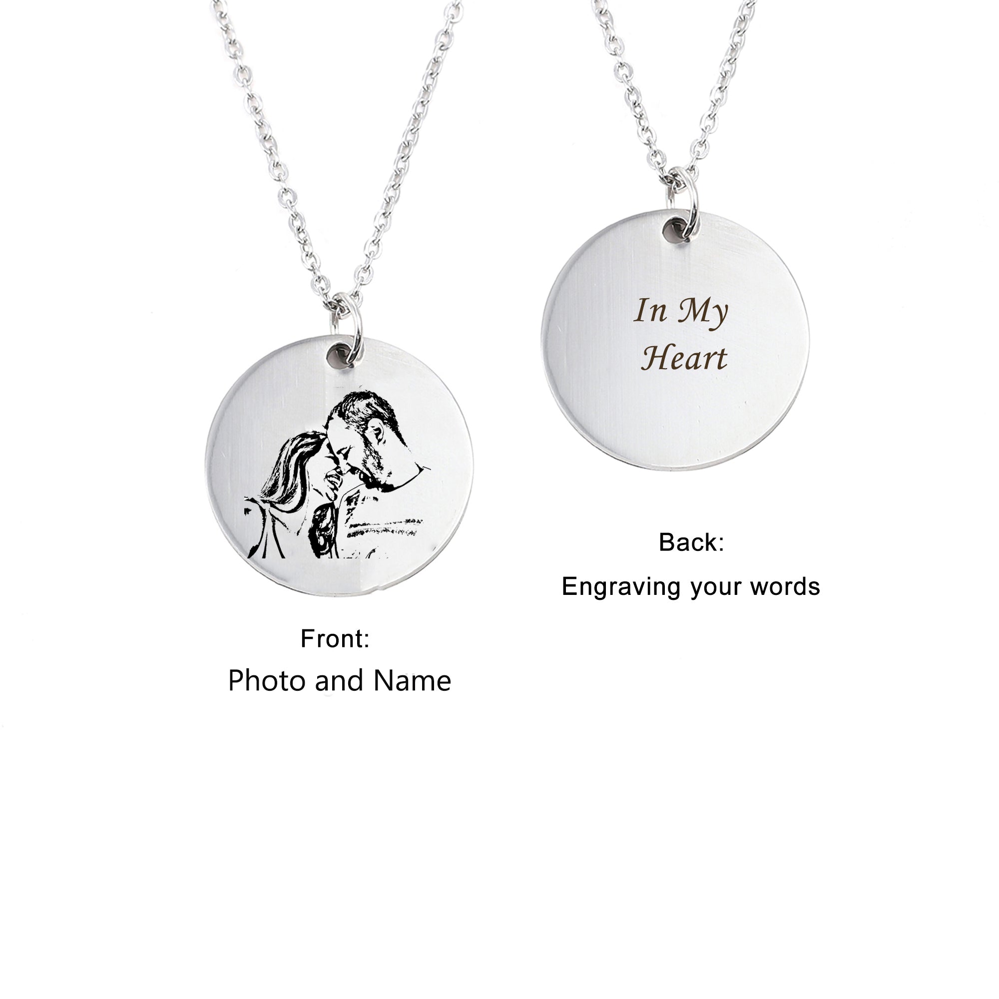 Personalized Mother and Daughter Photo Necklace, Engraved  Photo Disc Necklace for Her Valentine Gifts