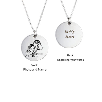 Personalized Mother and Daughter Photo Necklace, Engraved  Photo Disc Necklace for Her Valentine Gifts